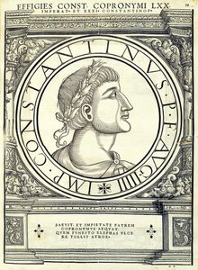 アンドレアス・ギアによって印刷されたルドルフ・ヴィッセンバッハによって彫刻された、古代の硬貨のローマの東西の真実の真実の画像からのコンスタンティヌス・プロプロムムス 作： Hans Rudolf Manuel Deutsch